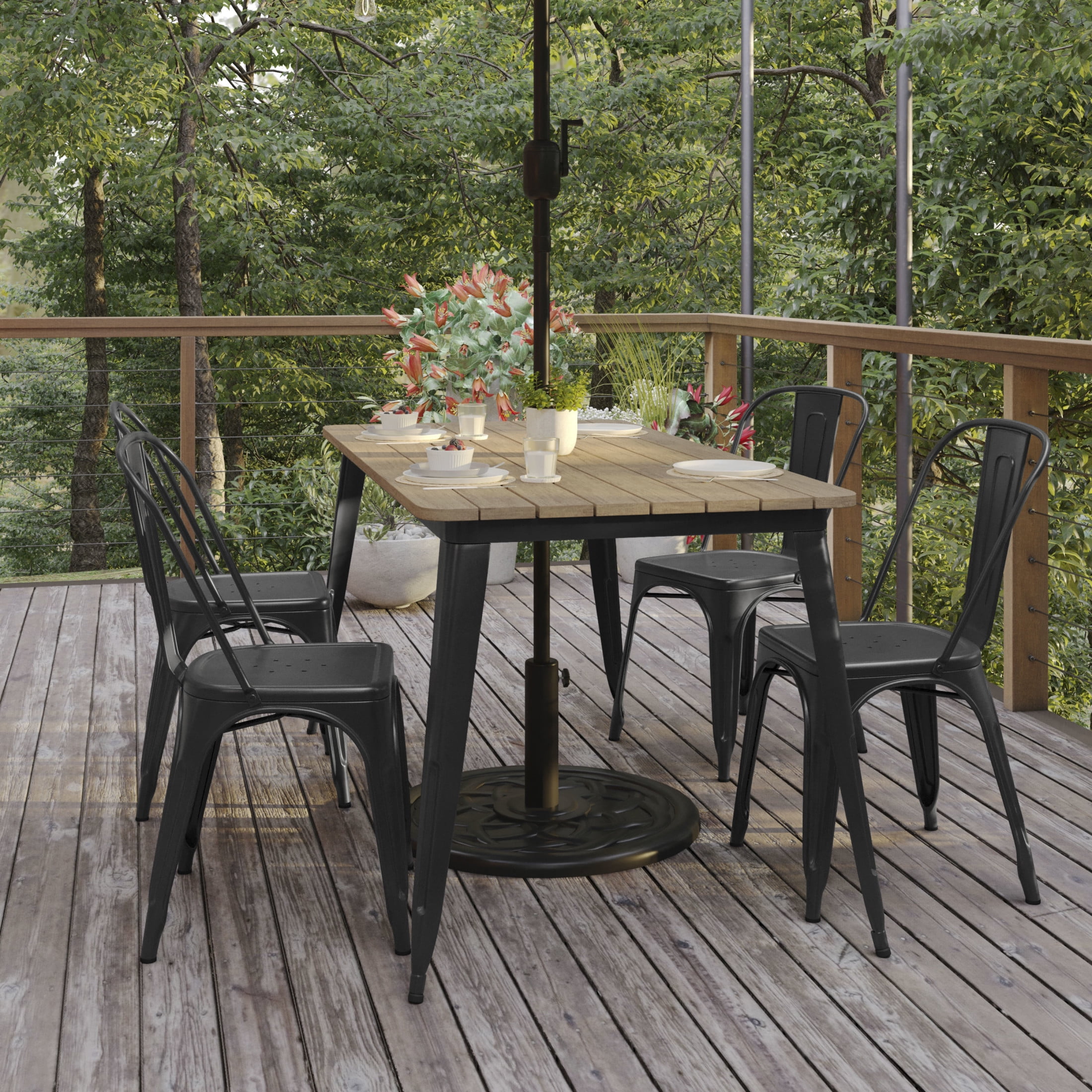 Resin outdoor dining table with umbrella hole deals