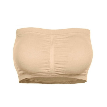 

NECHOLOGY Scalloped Crop Top Plus Strapless Top Removable Bra Size Women Padded Double Stretchy Strapless Tube Bras for Women Vest Beige X-Large