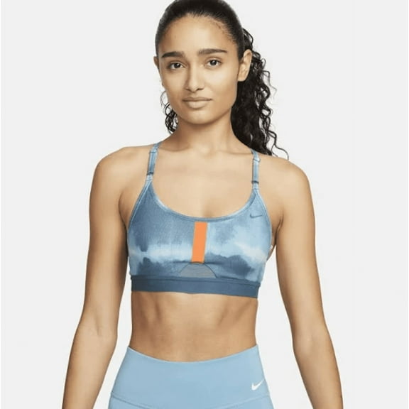 Nike Women's Dri-FIT Indy Allover Print Light-Support Padded Sports Bra- (Blue, XX-Large)