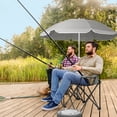 thumbnail image 6 of Portable Outdoor 2-Seat Camping Folding Chair with Adjustable Sun Umbrella - Heavy Duty Foldable Beach Chairs with Storage Pocket and Cup Holders for Patio/Pool/Park, Grey, 6 of 9