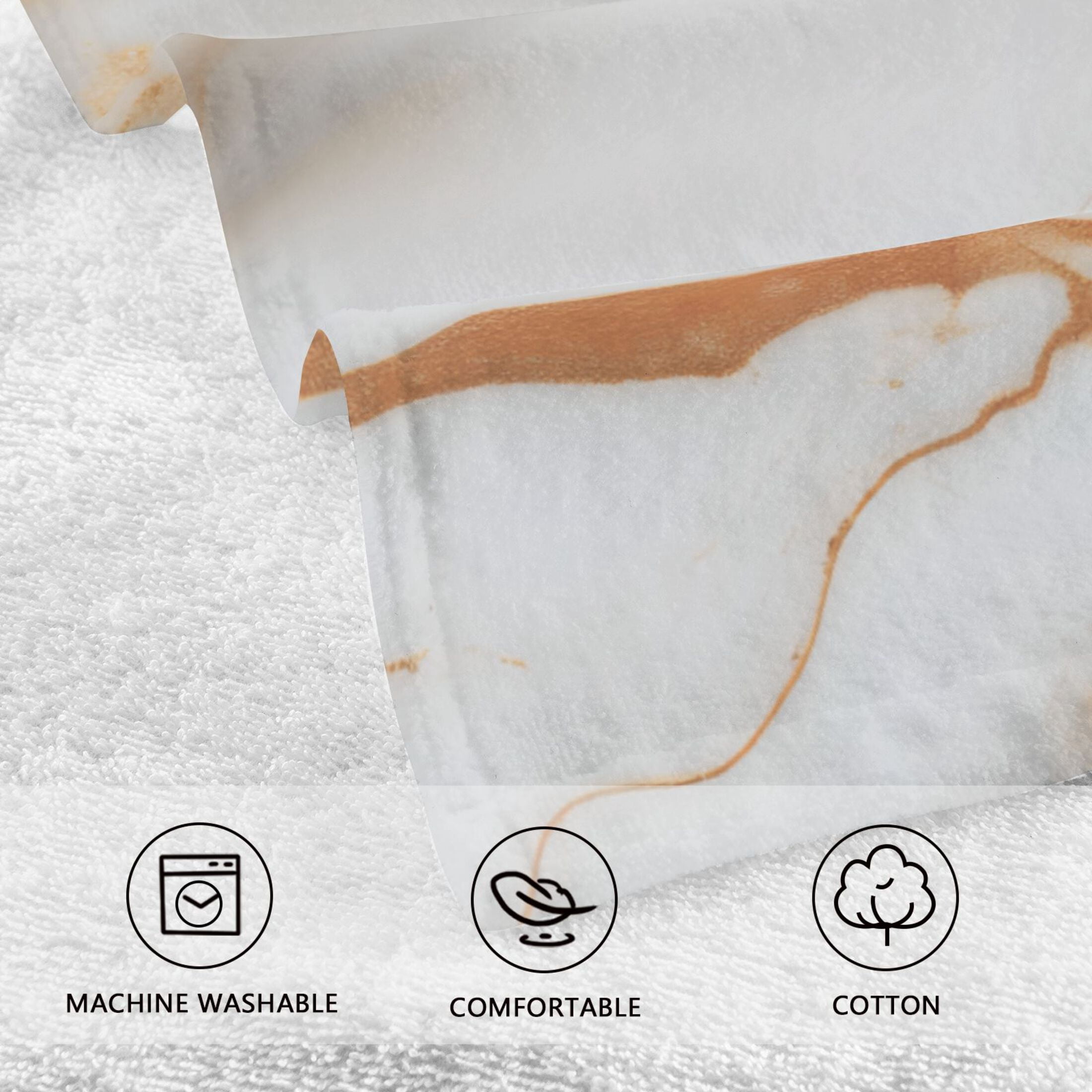2 Pcs Hand Towel Set White Gold Brown Marble Cotton Absorbent Soft Face Towels Bath Towels for Bathroom Kitchen Shower Hotel Decor 16"x28"