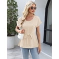 thumbnail image 6 of IWEMEK Short Sleeve Top for Women Casual Summer Crew Neck Blouse Plain Beige Comfort Lightweight Tunic Tops Size S, 6 of 6