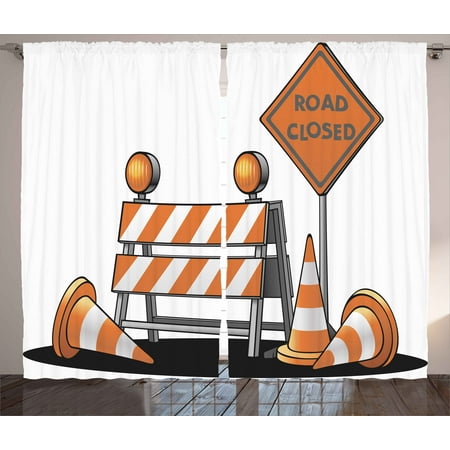 Orange Bedroom Set Logo Decor Curtains 2 Panels Set, Road Closed Sign Traffic Warning Symbol with Blocker Stop Illustration, Window Drapes for Living Room Bedroom, 108W X 90L Inches, Orange Grey Black, by Ambesonne ()