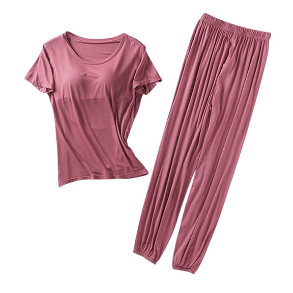 Nuoqisi Womens 2 Piece Outfits 2026 Summer Casual Loose Short Sleeve Pullover Tops & Wide Leg Pants Lounge Sets Tracksuit
