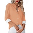 thumbnail image 3 of TKLPEHG Dressy Tops for Women Lapel Button Shirt Fashion Solid Color Casual Lightweight Comfy Long Sleeve T Shirt Loose Fall Tops Blouses Pullover (Beige,M), 3 of 5