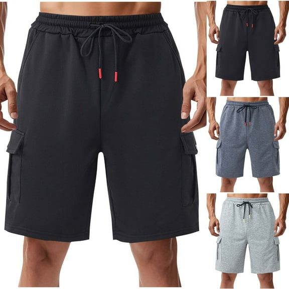 RYDCOT Mens 7" and 5" Sport Cargo Sweat Shorts, Standard Fit, Lightweight, Moisture Wicking, Available in Regular and Big & Tall Gray