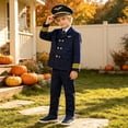 thumbnail image 6 of YunPes Boys Pilot Uniform Double-Breasted Navy Suit Jacket Matching Suit Trousers & Officer Hat Halloween Birthday Party School Event Role Dress-Up, 6 of 6