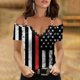 thumbnail image 2 of Tops de Mujer Blusa Casual Elegante Camisas Con Cuello en V Cremallera Suelta Tanque Fuera Del Hombro Impresión Manga Corta Odeerbi ODB164704, 2 of 4