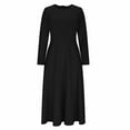 thumbnail image 6 of JGGSPWM Fall Dresses for Women Plus Size Solid Color Casual Long Sleeves Round Neck Elegant Swing A Line Maxi Dresses Black M, 6 of 7