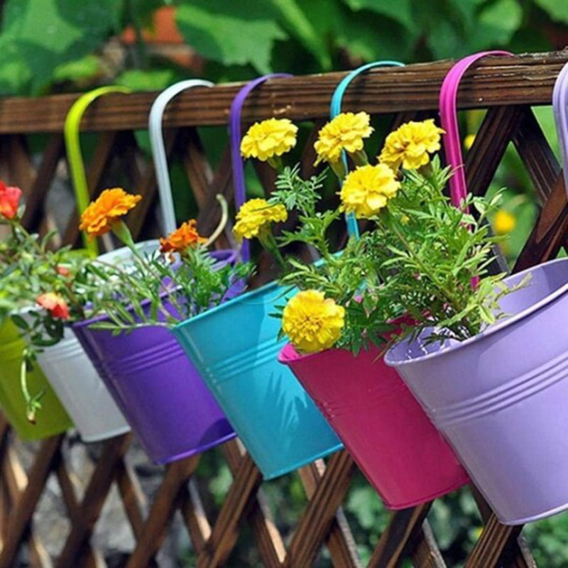 Galvanised Planters Garden Hanging Balcony Wall Mounted Flowers Metal Plant Pots 