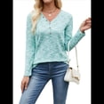 thumbnail image 2 of Blusas de Punto Gofre para Mujer, Camisas de Larga con Cuello en V, Blusas Casuales Elegantes, Conjuntos de Otoño 2025 Verde L, 2 of 9