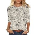 thumbnail image 2 of Ichuanyi Womens Tops 3/4 Sleeve Shirts Round Neck Loose Casual Blouses Floral Print Blouse Tshirts Tee, 2 of 5