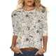 thumbnail image 1 of Camiseta de Manga Larga de Mujer con Cuello Redondo Impreso Floral 3/4 Manga Blusa Casual Estirable Suave, Camisetas de Manga 3/4 para Mujeres, 1 of 5