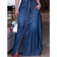 thumbnail image 3 of Vestido de verano para mujer, de mezclilla lavada clara, con cuello de solapa, liso, sin mangas, con lazo, para playa, holgado, de gran tamaño, 3 of 3