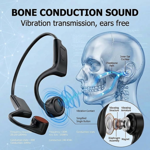 Wireless Bone Conduction Headphones, Open Ear Sport Headphones for Running Cycling Training Hiking with Long Battery Life, New Model Non-In-Ear Music Fitness