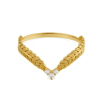 vylahjewellery Wedding Ring and Bands for Woman 10K Yellow Gold Moissanite V-Shape Leaf Engagement Ring Round Cut Moissanite Diamond Ring Elegant Anniversary Band