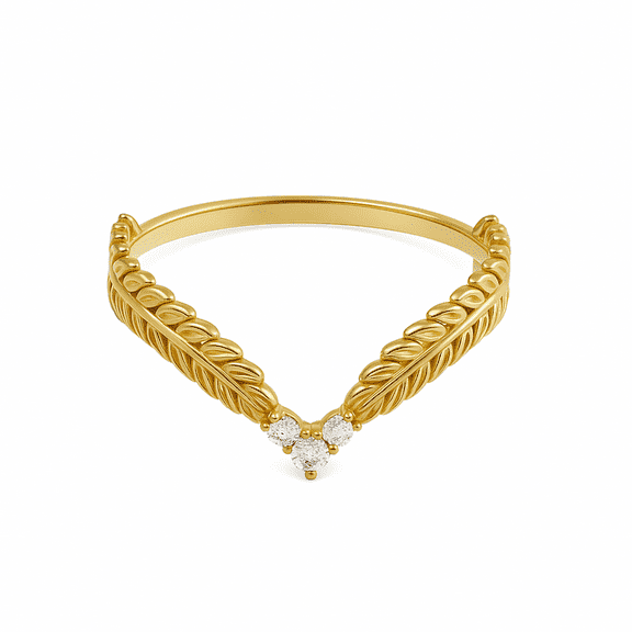 vylahjewellery Wedding Ring and Bands for Woman 10K Yellow Gold Moissanite V-Shape Leaf Engagement Ring Round Cut Moissanite Diamond Ring Elegant Anniversary Band