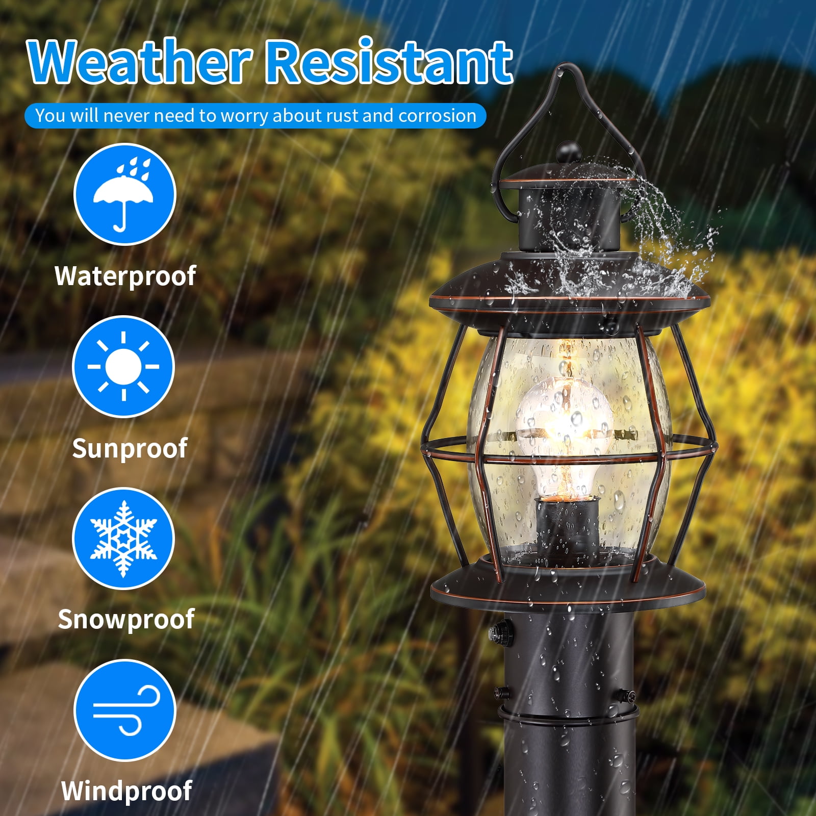 Dusk to Dawn Outdoor Post Lights with Pier Mount Base,16.8“ Waterproof Lamp Post Light Fixture Hardwired 120V,Oil Rubbed Bronze Post Lighting for Driveway, Yard, Pathway, Garden, Patio