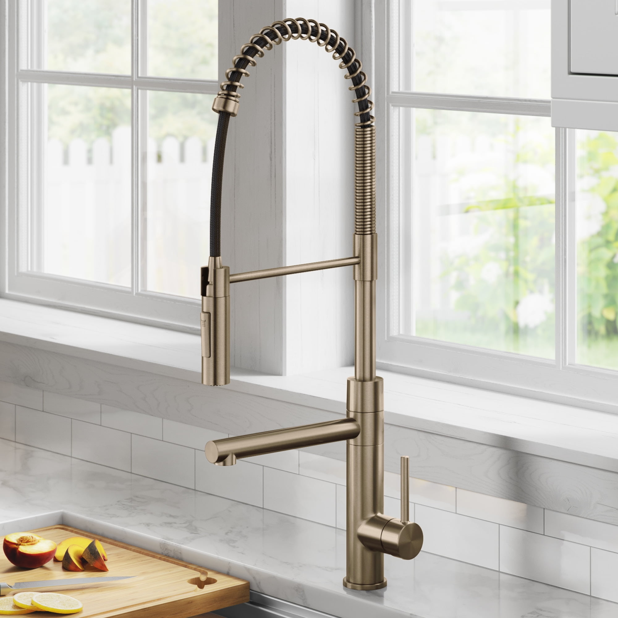 Kraus Artec Pro Commercial Style Pull-Down Single Handle Kitchen Faucet with Pot Filler in Spot Free Antique Champagne Bronze