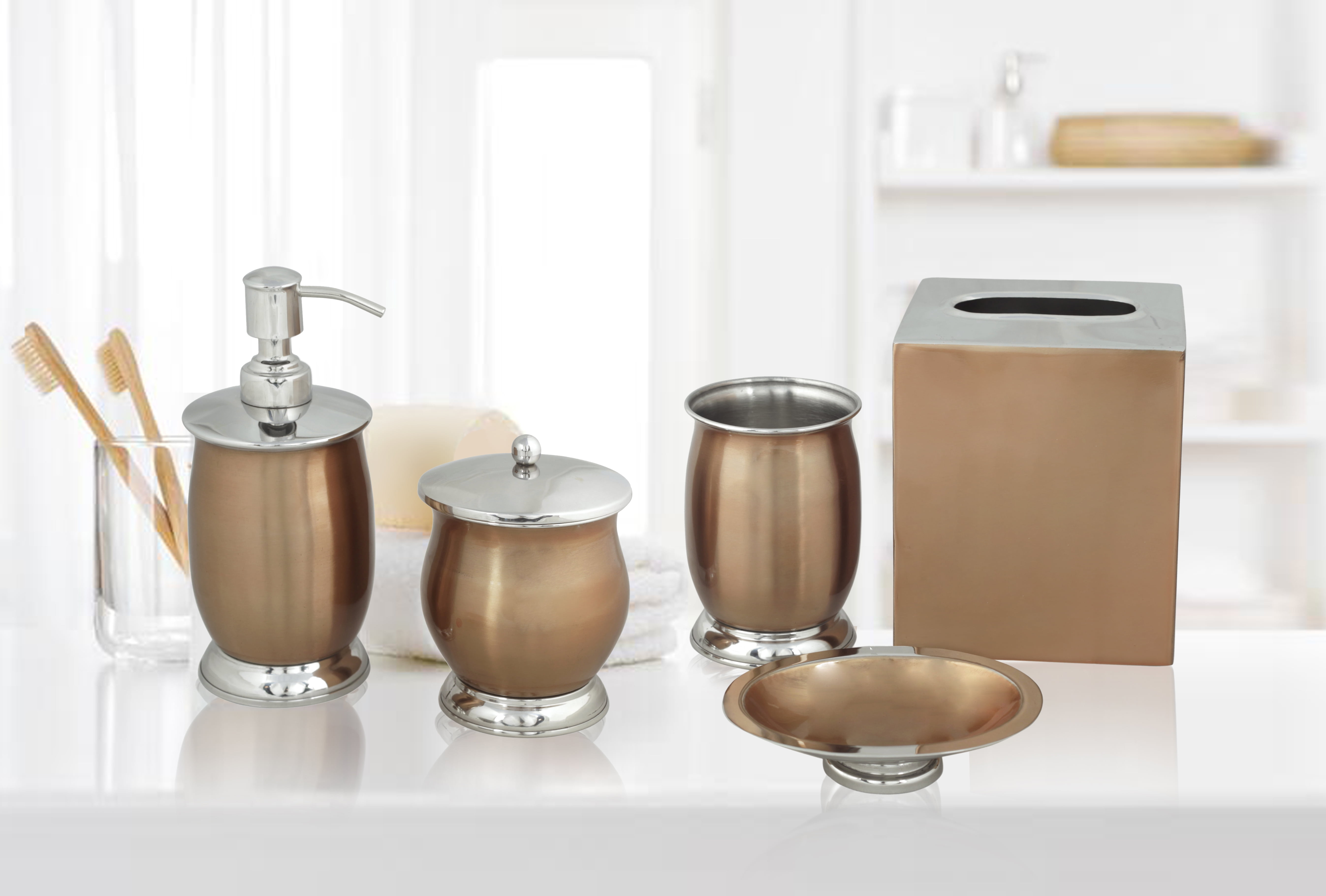 Decozen Bathroom Accessories Set of 5 Includes Soap Lotion Dispenser