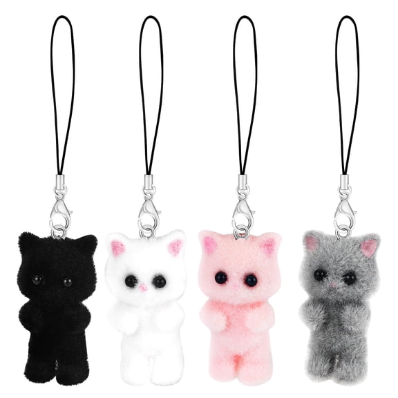 4Pcs Cute Phone Charms Cat Pink Cellphone Charms for Case Kawaii Charm for Phone Black Car Keychain Charm Kit White Mobilephone Keychain Aesthetic Accessories for Bag Airpods Camera Pendant Decor