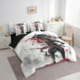 thumbnail image 4 of Manfei Ancient Tokyo Worrior 7pcs Bedding Comforter Set for Boys, Japanese Samurai Queen Bedding Sets, Grey Red Cherry Blossoms Reversible Queen Sheet Sets, Breathable Home Decor, 4 of 8