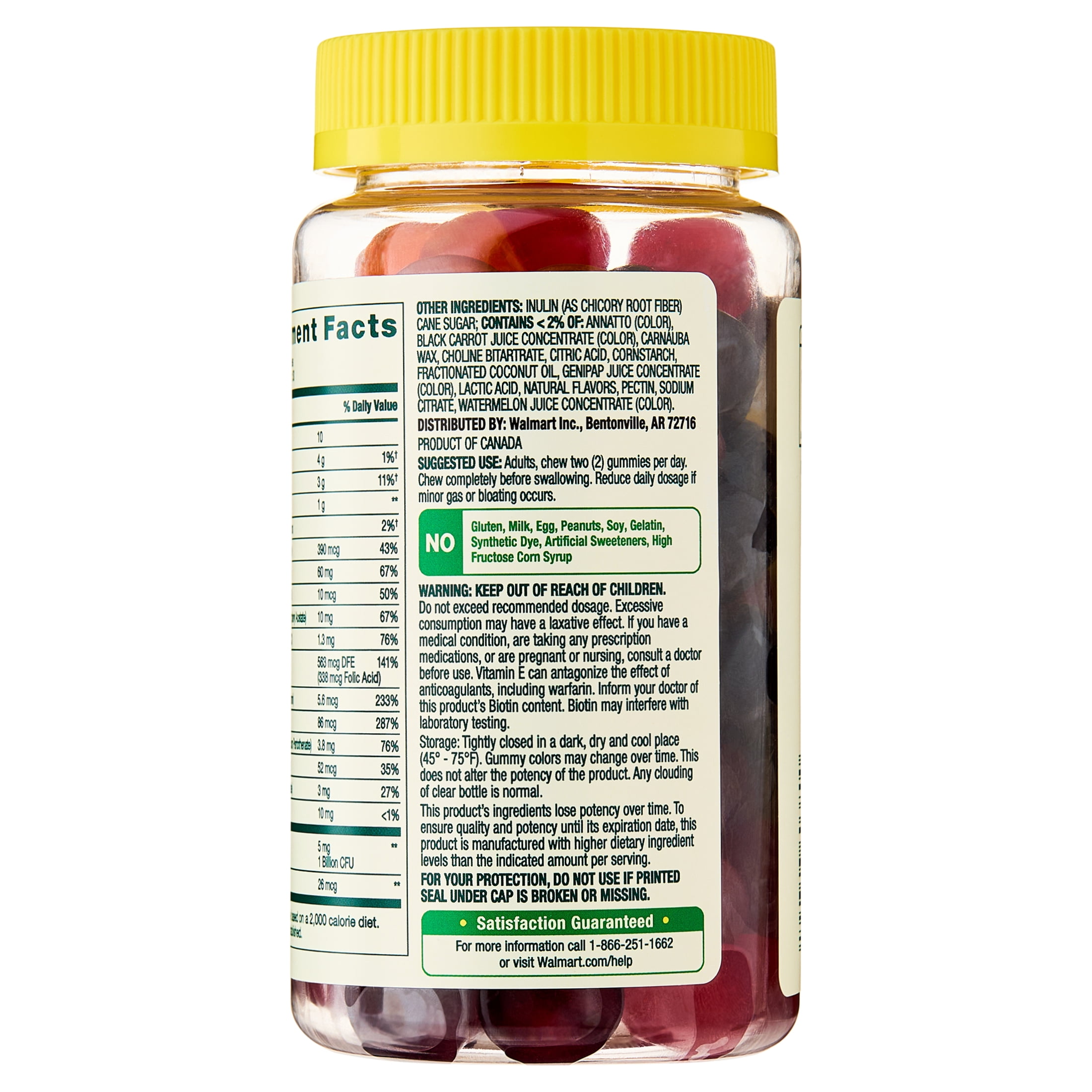 Spring Valley Multi + Probiotic and Fiber Adult Vegetarian Gummies for Overall Health and Wellness Support, Blood Orange/Cherry/Raspberry, 60 Count