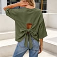 thumbnail image 5 of PIWHJQK Women 3/4 Length Sleeve Loungewear Shirts Women Solid Round Neck 3/4 Sleeve Open Back Top Women Blouses, 5 of 8