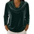 thumbnail image 6 of Womens Long Sleeve Tops Velvet Shirts For Cowl Neck Pleated Tops Elegant Fall Ruched Long Sleeve Blouse T Shirts For Women, 6 of 7