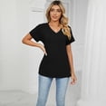 thumbnail image 5 of Askfv T Shirt for Women Basic Color Block Tee Tops Short Sleeve V-neck Tshirt Split Loose Tops, 5 of 6