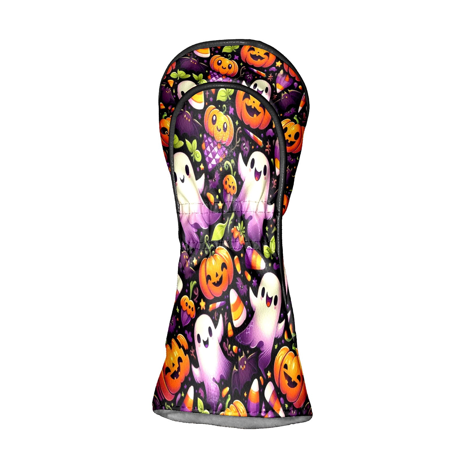 Golf Club Covers, Orange Halloween Ghosts Premium PU Leather Driver Hybrid Putter Head Covers with Velvet Lining, Waterproof Golf Gifts for Men Women
