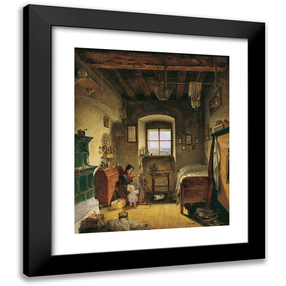 Albert Schindler 12x14 Black Modern Framed Museum Art Print Titled - The Widow of the Landwehrman (Bauernstube) (1836)