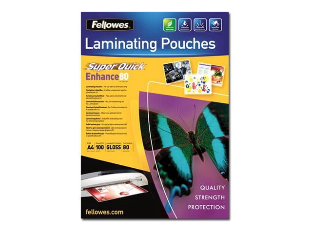 Fellowes Laminating Pouches SuperQuick Enhance 80 micron - 80 micron - 100-pack - glossy - transparent - A4 (8.25 in x 11.7 in) lamination pouches