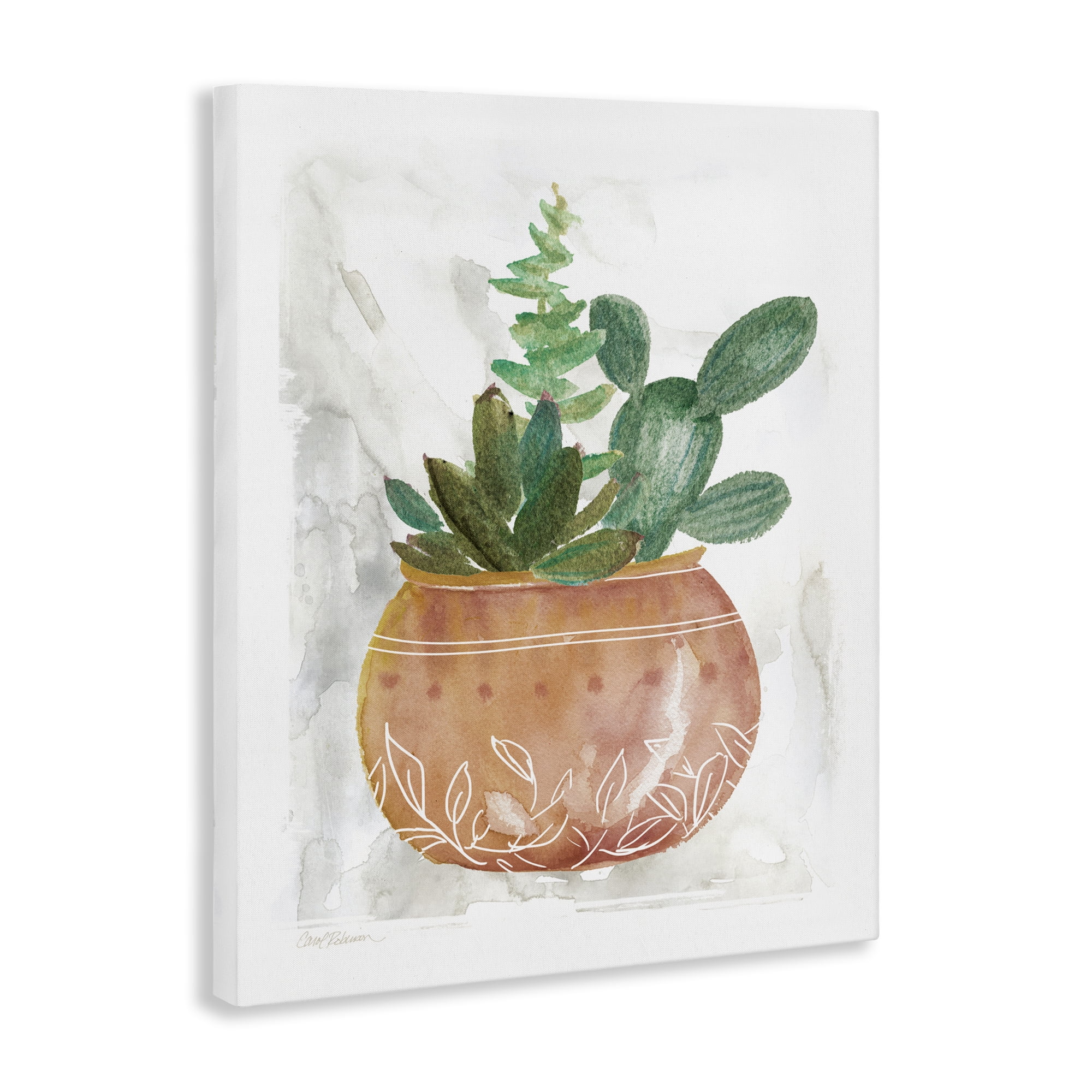 Stupell Industries Succulent Planter Vase Plants & Flowers Painting Wrapped Canvas Art Print Wall Art, 16 x 20