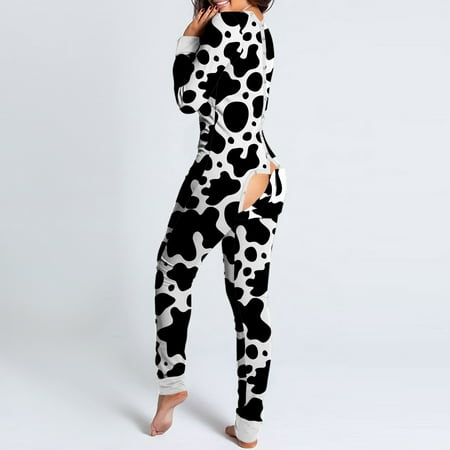 

purcolt Women s Plus Size Leopard Print Onesie Pajamas Back Button Butt Flap Jumpsuit Sleepwear Sexy V Neck Bodycon Bodysuit Long Sleeve One Piece Rompers Nightwear