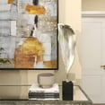 thumbnail image 2 of 8" x 30" Silver Aluminum Textured Leaf Abstract Sculpture with Black Marble Base, by DecMode, 2 of 13