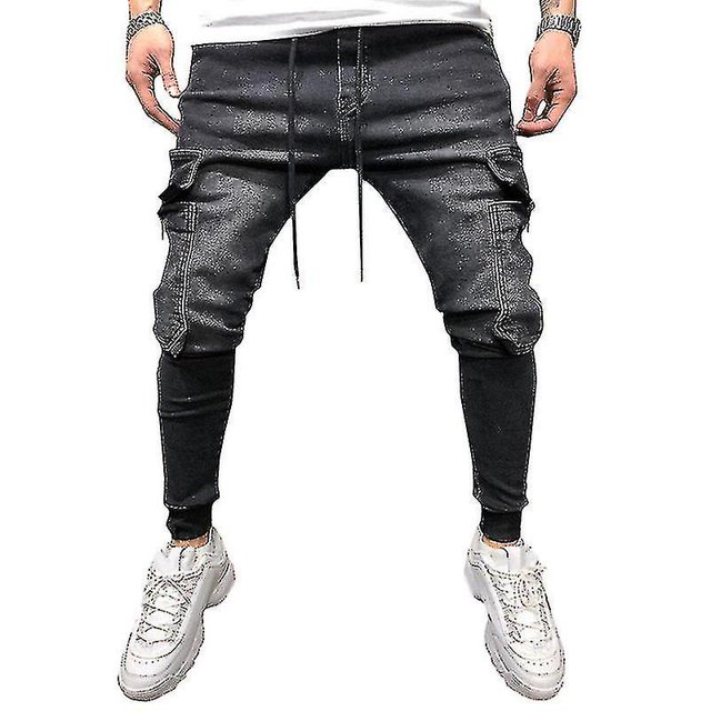Pantalones vaqueros cargo de combate para hombre Pantalones vaqueros ajustados elásticos con bolsillos con cremallera Pantalones ajustados