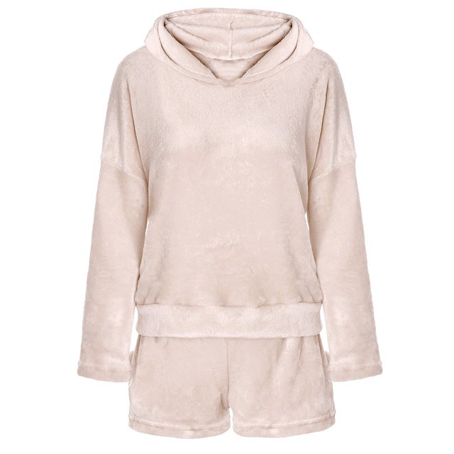 Gibobby Pijamas mujer calientitas Pijama Conjunto de ropa de dormir Poliéster Con capucha Manga larga Dormitorio Dama(Beige,XL)