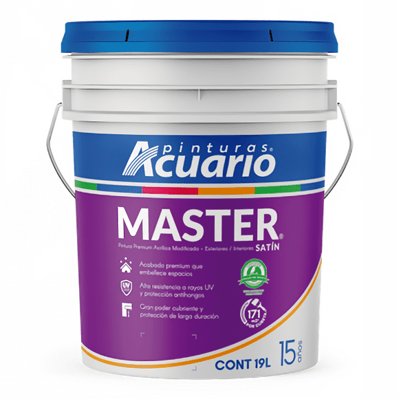 Pintura Satinada Pinturas Acuario Master 15 Años 19 Litros Blanca