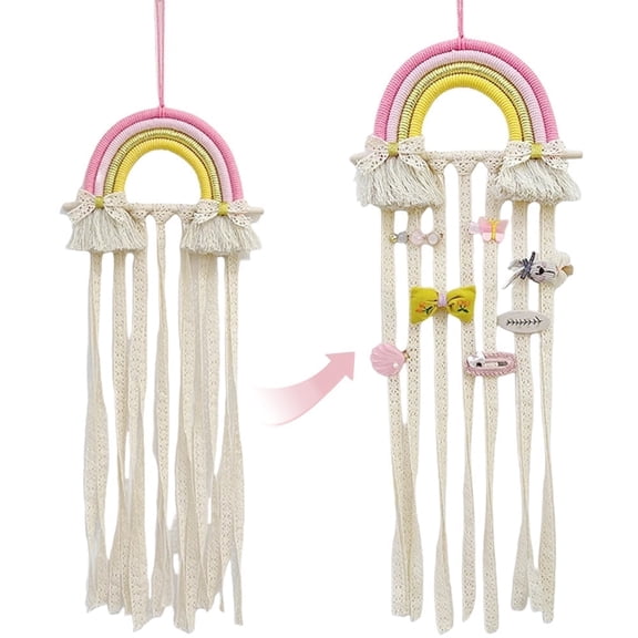 Youersen Rainbow Bow Holder, Wall Hanging Hair Accessory Organizer for Bedroom, and Living Room, Pink