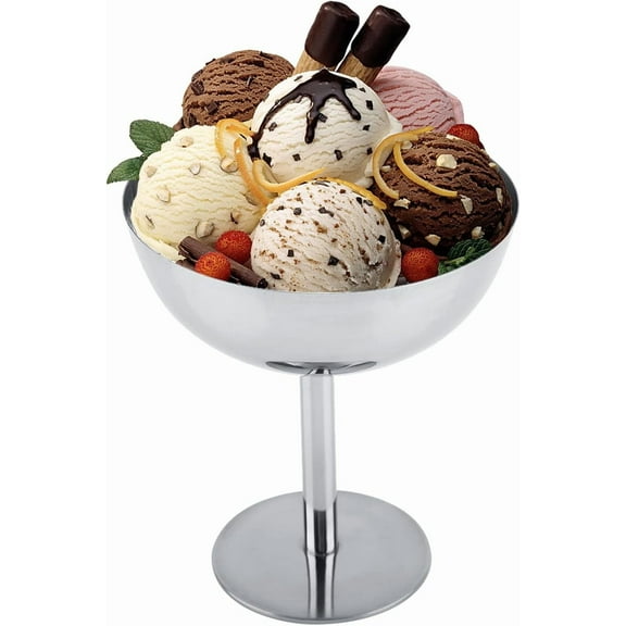 Stainless Steel Ice Cream Cups, 150ml Rolled Ice Cream Tray & Serving Dessert Bowls, Stainless Steel Footed Yogurt Candy Cups for Sundae, Fruit