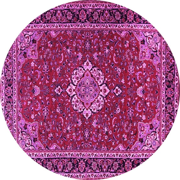 Ahgly Company Machine Washable Indoor Round Medallion Pink Traditional Area Rugs, 4' Round