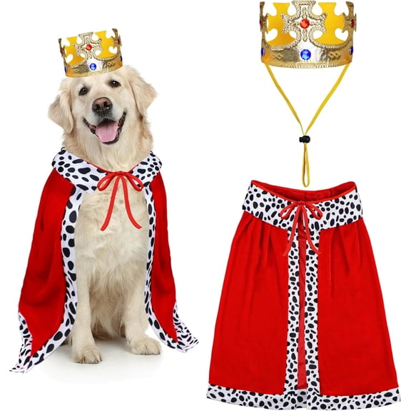 Dog Halloween Costumes, Dog King Costume Funny Pet King Cloak and Crown Set Prince Cape Halloween Costumes for Small Medium Large Dogs Pets (Large)