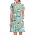 thumbnail image 1 of Easygdp Cute Dogs Corgi para Vestido Transpirable de Mujer, Vestido Suelto de Manga Corta con Pliegues y Bolsillos para el Verano, 1 of 6