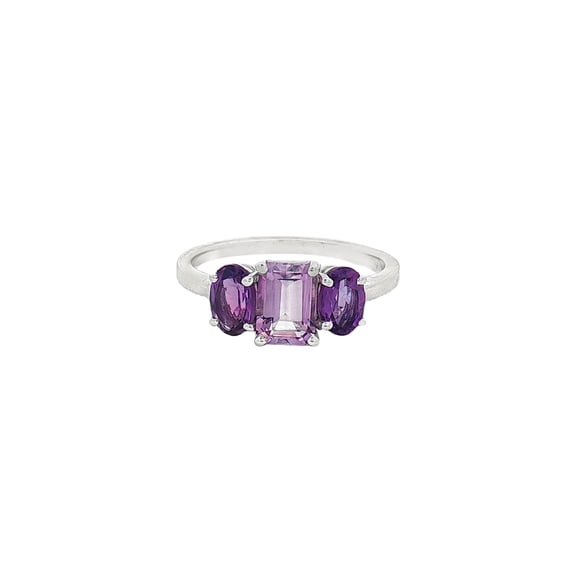 Elegant Pink & Purple Amethyst Three-Stone Sterling Silver Ring