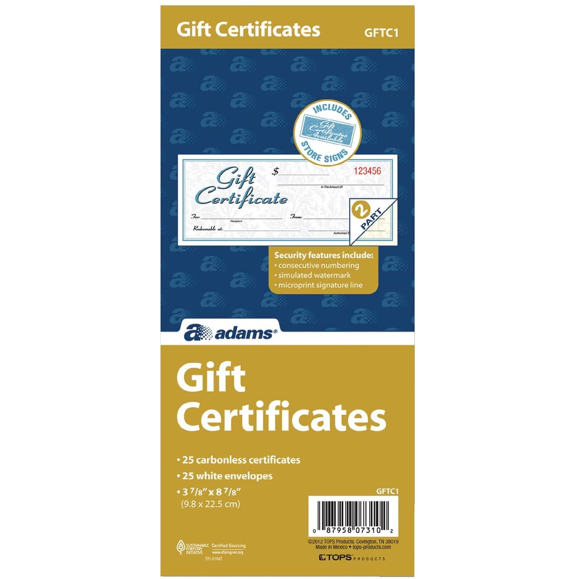 Gift Certificates w/Envelopes