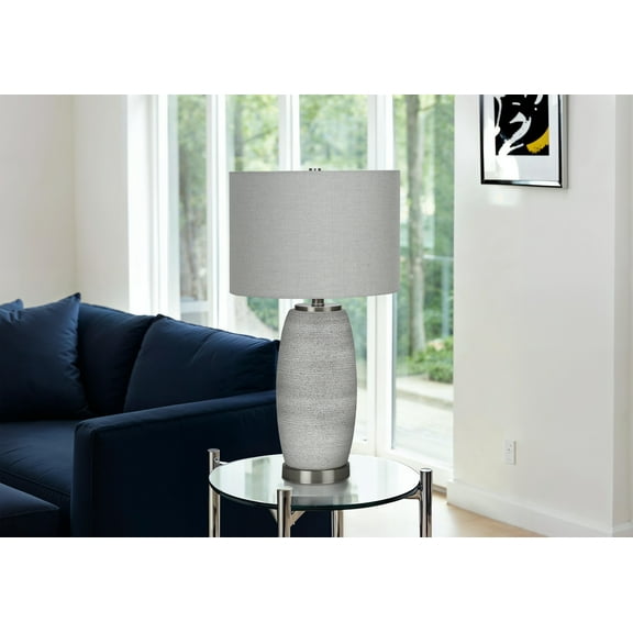 Noaman 25" Modern Table Lamp, Grey Ceramic Base with Grey Linen Shade, 3-Way Rotary Switch, 100W Max, Perfect for Bedroom, Living Room or Office