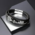 thumbnail image 5 of Cross Leather Bracelet For Men Multilayer Braided Memorial Wristband Bangle Stainless Steel Buckle Religious Activities Holiday Gifts, 5 of 6