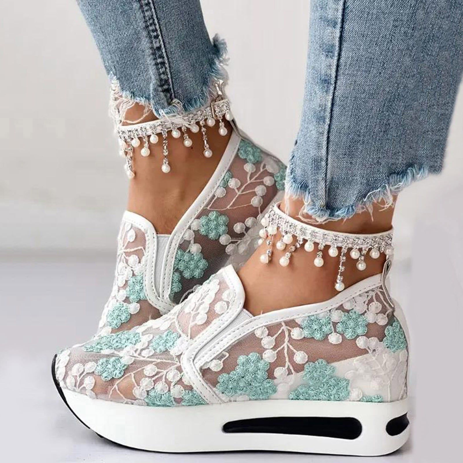 Dakaela Fashion Sneakers for Women 2025 Platform Slip on Walking Shoes Mesh Wedge Dressy Casual Loafers