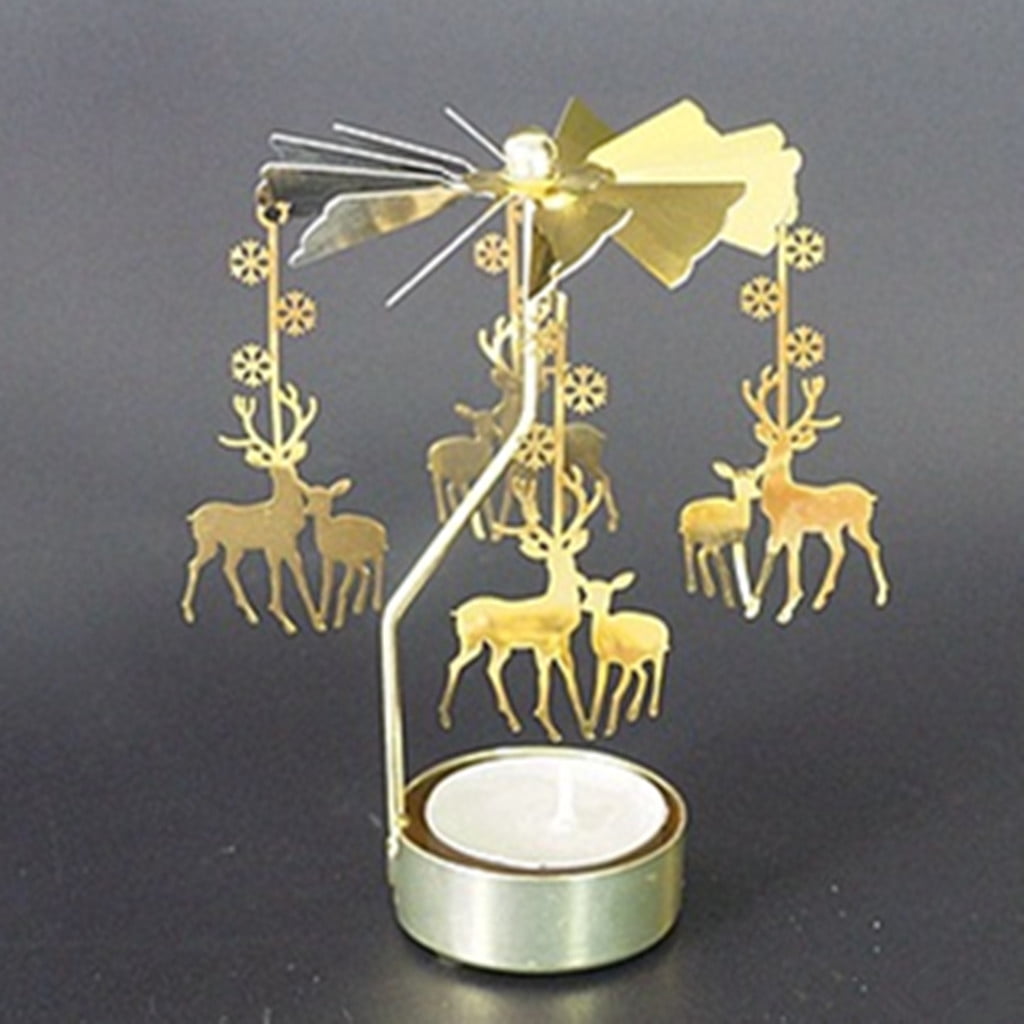 A Ouneed Christmas Candle Holder,Rotary Spinning Tealight Candle Metal Tea Light Holder Carousel Home Decor Gift Wedding Christmas Table Centrepiece Decoration